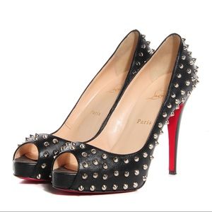 CHRISTIAN LOUBOUTIN Very Prive Studs 120 Nappa Platform Peep Toe Pumps - 37